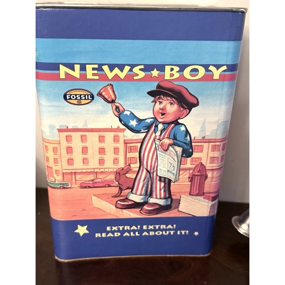 Vintage Fossil LE9490 Limited Edition News Boy Wind Up Tin Toy Set Watch - Picture 10 of 10